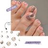 SINLOV 24pcs Nude Square Fake Toenails Glossy Golden stripe Press on Glitter False Toe Nails French Short Full Cover False Toenails Artificial Foot Nails for Women and Girls