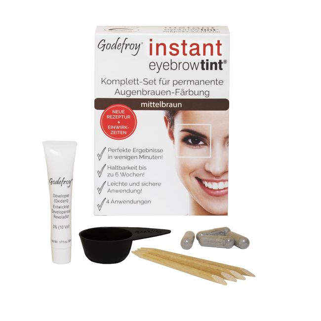 Godefroy Instant Eyebrow Tint, Augenbrauenfarbe EU-Rezeptur, Färbeset Mittelbraun, 1-er Pack (1x 4 Stück)