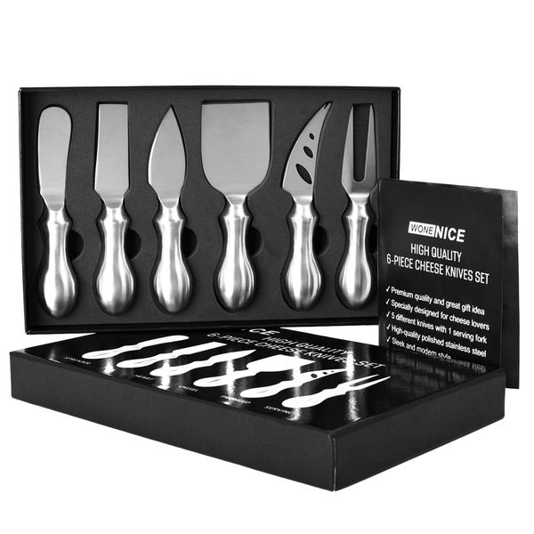 WoneNice Premium 6-Piece Cheese Knives Set - Complete Stainless Steel Cheese Knife Collection, Gifts for Birthday/Parties/Wedding/Bridal Shower/Housewarming/Thanksgiving/Christmas