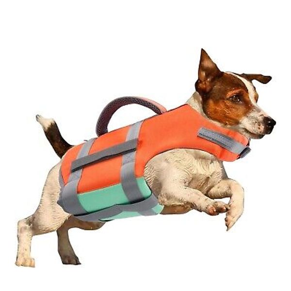 Dog Life Jacket Swimming Durable Safety Vest Reflective Stripe & Pull Handle (L)