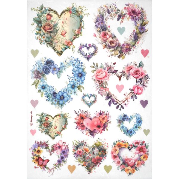 Stamperia A4 Rice Paper - Floral Heart Collection