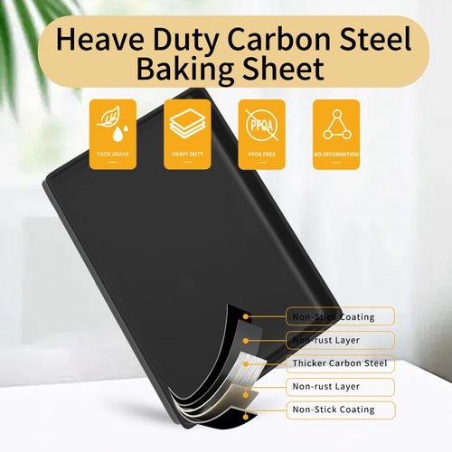 Barlket 9x11 Inch Cookie Sheet, Baking Tray for Toaster Oven, Non Stick Baking Sheet Pan for Biscuits, Vegetables, Easy to Clean, Non-Warp Heavy Duty Pans, Black, 2-Pack