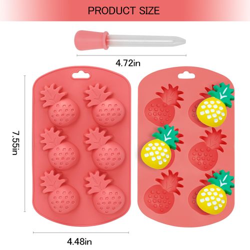 4PCS Fruit Shape Silicone Mold with 3Pcs Dropper, Pineapple Lemon Watermelon Strawberry Baking Tray, 3D Fruit Snack Molds for DIY Chocolate Candy Gummy Fondant Ice Cube Cake Candle Decoration
