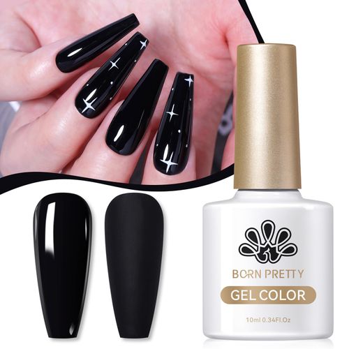 BORN PRETTY Gel Nails, Black, Single Item, 0.3 fl oz (10 ml), UV/LED Compatible, Soak Off Gel, Nail Art Salon Supplies, Color Gel