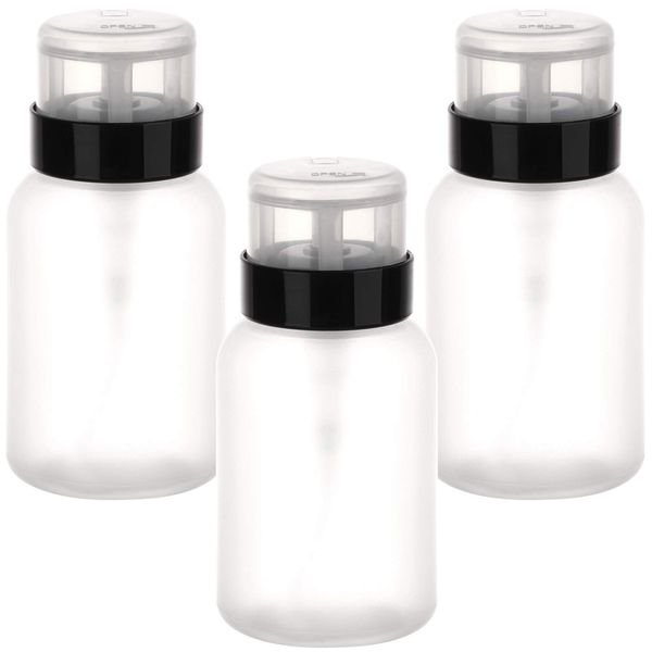 Pack of 3 Push Down Pump Dispenser Lockable Bottle for Alcohol, Acetone, Nail Polish and Makeup Remover, 200ml(6.8oz)