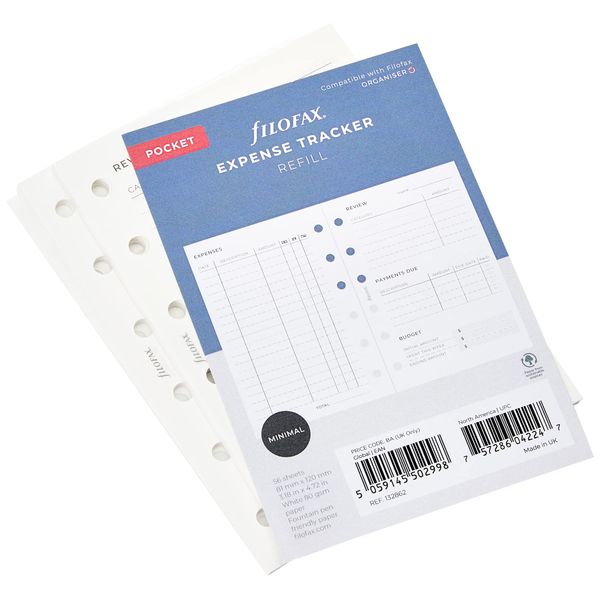 Filofax Pocket Expense Tracker Refill, White