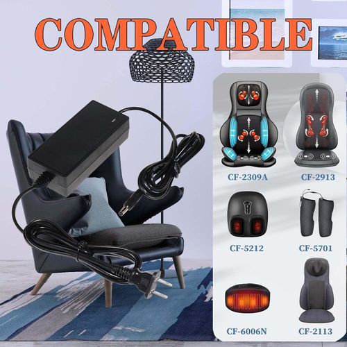 12V Power Supply Adapter for Snailax for Nekteck for Comfier for Shiatsu Neck and Back Massager Adapter, Compatible with CF-2206N,CF-2309A,CF-2307A,CF-5212,CF-5701,CF-6006N Massager Cord Charger PSU