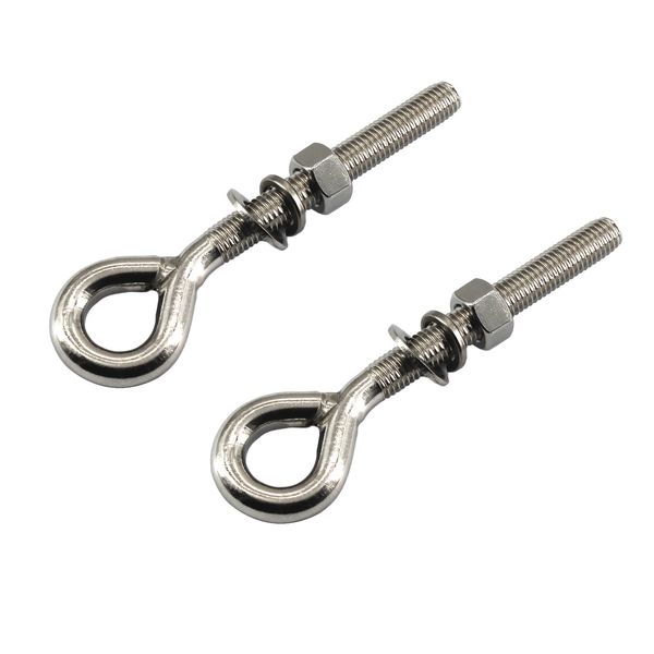 2Pcs M12 Stainless Steel Eye Bolt with Nut and Washers Long Shank Threaded Rod Ringbolt Closed Ring Eyelet Bolt