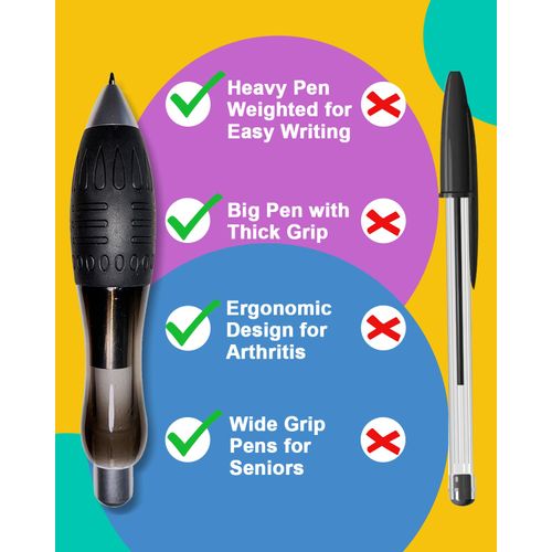 lyforx 𝟯 𝗼𝘇 Fat 𝐇𝐞𝐚𝐯𝐲 𝐖𝐞𝐢𝐠𝐡𝐭𝐞𝐝 Pens for Arthritis Parkinson's Carpal Tunnel Tremors Wide Grip, Thick Barrel, Easy to Hold Black Blue (2 Pens + 3 Blue 3 Black Refills)