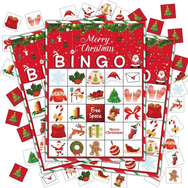 Disfuco Christmas Bingo Game, Christmas Bingo Games for Family, Xmas Party Games Bingo Cards, Christmas Party, Birthday, Winter Party Favors Supplies Decorations, 24 Players Bingo Game (A07)