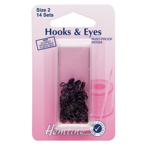 Hemline Hooks and Eyes - Black, Size 2, 14 sets
