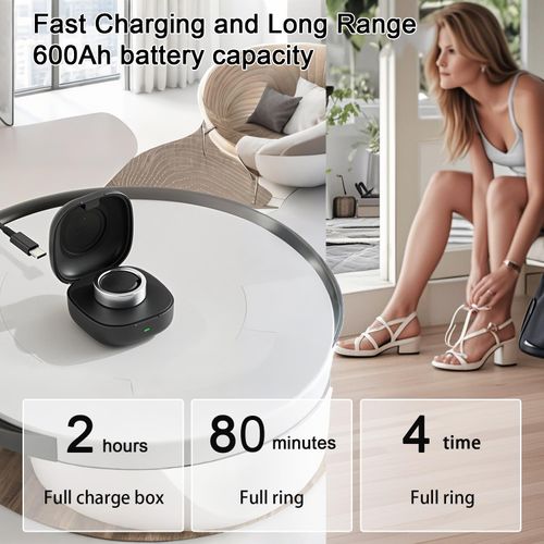 VOVELF Wireless Charging Case Compatible with Oura Ring Gen3, Smart Ring Charging Case 600mAh Portable Ultra-Long Battery Life and Easy to Carry, Fast Charging for Heritage/Horizon (Size 8) Black