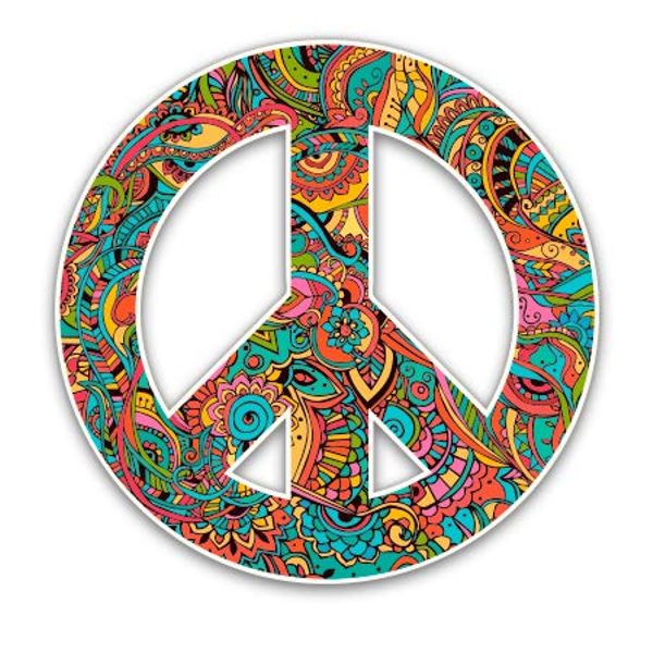 Floral Pattern Peace Sign - 12" Vinyl Sticker Waterproof Decal