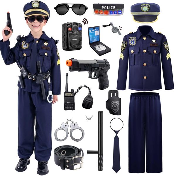 Police Officer Costume for Kids - Police Uniform with Accessories, Police Costume for Boys Girls, Cop Outfit Police Costume Dress up, Role Play Kit, Toddler Police Officer Halloween Costume 5-7 yr