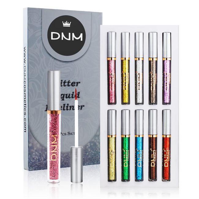 10 Farben Glitter Eyeliner flüssig, VOLLUCK Metallisch schimmernder Glitzer-Lidschatten, Lang anhaltender, wasserfester, glitzernder Eyeliner Lidschatten-Set für Party Festival Makeup