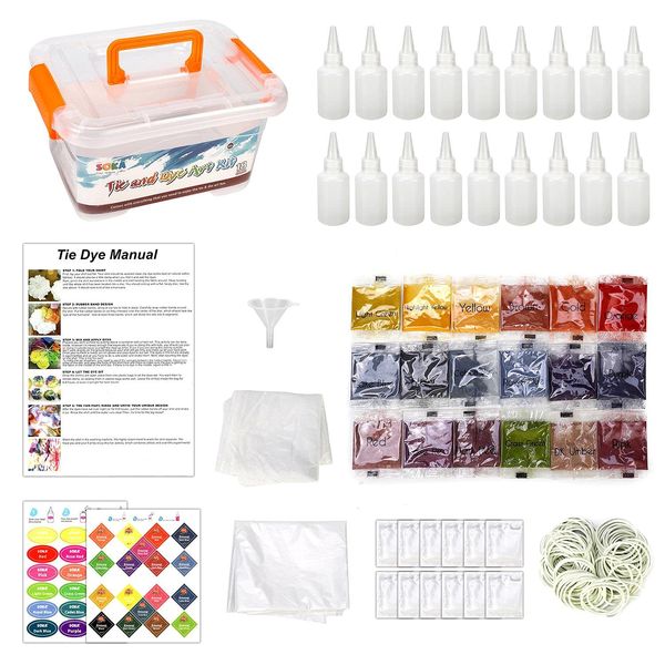 SOKA Tie Dye Party Kit – 18 Vibrant Colours Permanent Non-Toxic Fabric Dye Complete Tie Dye Art Set for Creative Homemade DIY Craft Party Activities Games for Girls Children Kids Family