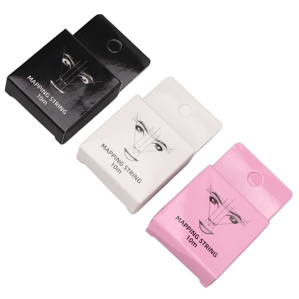 3pcs 32.8ft Microblading String Measurement, Black White Brow Map Line Premium Pre Inked Measuring tool for Eyebrow Permanent Makeup