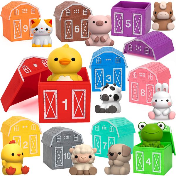 KMUYSL Toys for 1,2,3 Year Old, 20 Pcs Farm Animals Toy, Counting Skill, Color Matching, Fine Motor Game, Christmas Birthday Easter Educational Gift for Baby Toddler Boys Girls Age 12-18 Months