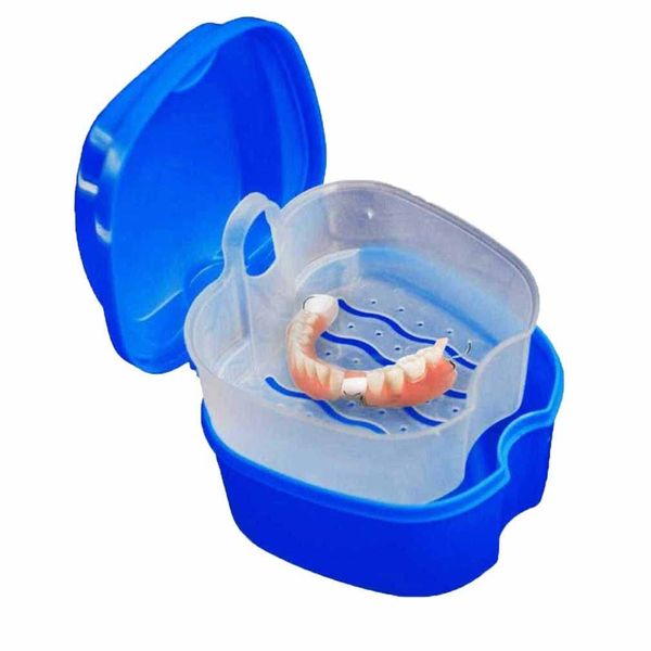 Denture Bath Case Orthodontic Dental Retainer Box Plastic False Teeth Bath Box Denture Cleanning Set Container Soaking Denture Bath for Storing Soaking Dentures Cleaning Box with Filter(Dark Blue)