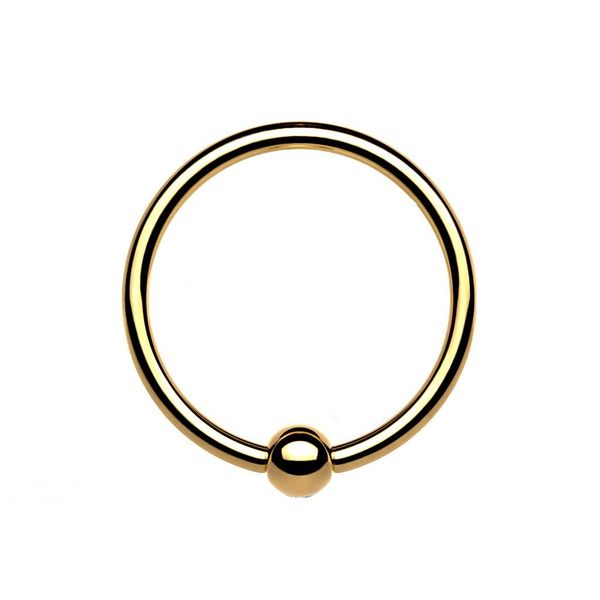 PiercedOff Gold Tone PVD over Titanium 1mm Fixed 2mm Ball Bendable Cut Ring - Ring Size 8mm