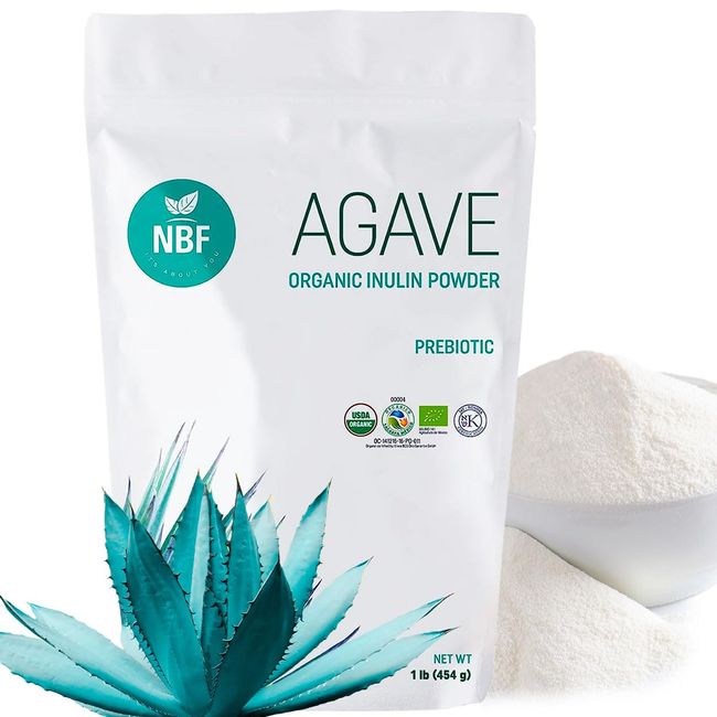 NBF Organic Agave Inulin Powder (16 Oz) 100% Pure, Prebiotic Fiber Powder, Soluble Fiber Powder, Digestive Fiber, Unflavored Fiber, Gut Health Fiber, Gluten-Free, Keto, Kosher