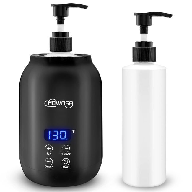 Massage Oil Warmer Bottle Professional Electric Lotion Digital Heater for SPA, Automatic Oil Warmer Heated Oil Lotion Cream for Salon, Barber Shops, Home, with Two Oil Bottle Dispenser (Black)