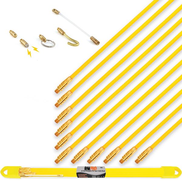 33' Fiberglass Fish Tape Wire Puller - Flexible Wire Puller Electrical Fish Rod to Fish Wire Through Wall, Pull/Push Pole for Cable Fishing Tools - by Ram-Pro