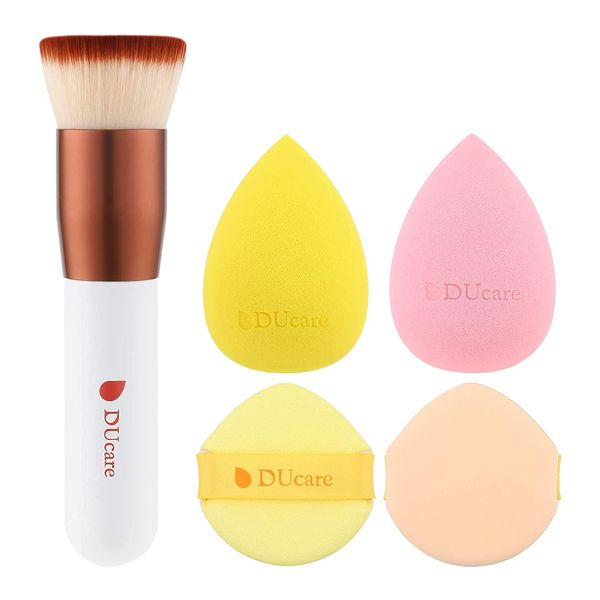 DUcare 4Pcs Makeup Sponges non-latex & 1Pcs Foundation Brushes Makeup Blender Beauty Powder Puffs Kabuki Flat Top Face Brush Ideal For Flawless Makeup