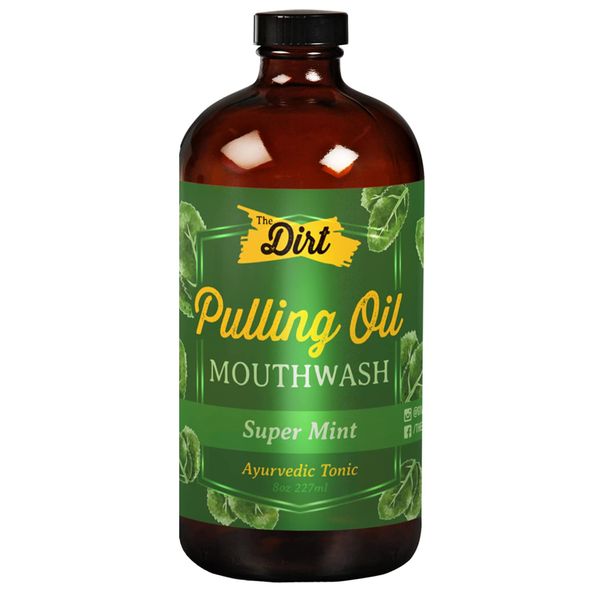 THE DIRT Oil Pulling Mouthwash - Gluten Free - Removes Plaque, Tartar, Bad Breath & Whitens Teeth (Super Mint, 8 Ounce)