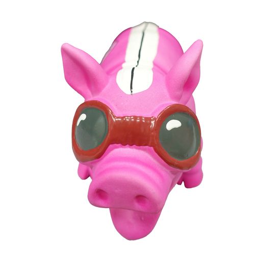 Latex Pig with Sun Glasses Design Dog Toy (Pink)