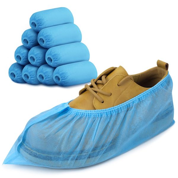 YIBER Shoe Cover, Disposable 100 Pieces (50 Pairs), Non-woven Shoe Cover, One Size Fits Most, Boole, Unisex, Stain Prevention, Eco-Friendly, Convenient, Blue / 100 Sheets