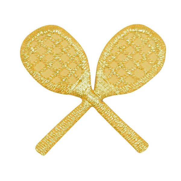 Small - Crossed Tennis Rackets - Gold/Yellow - Embroidered Iron on Patch