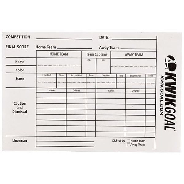 Kwik Goal Referee Score Sheets, White