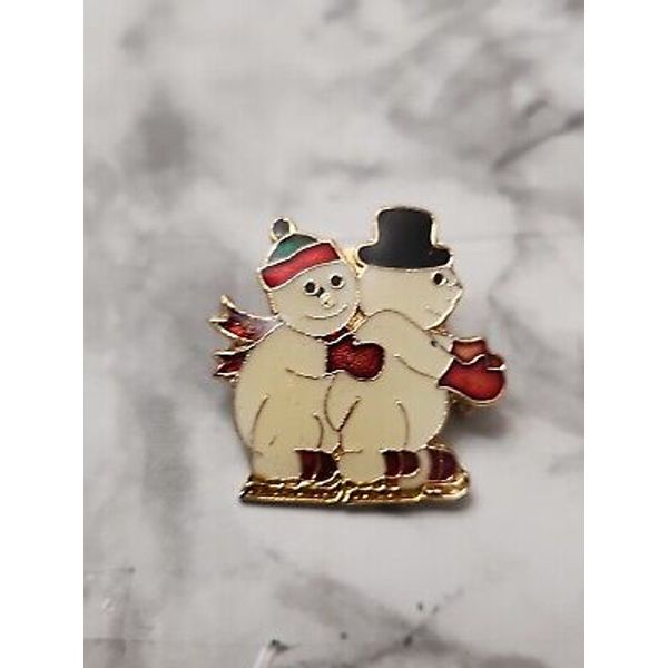 Vintage Snowman Ice Skating Gold Tone Lapel Pin Hat Lanyard Pins Tie Tack