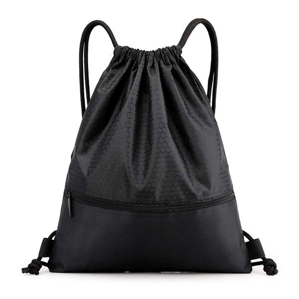 zhuochuan Sports Drawstring Bag, 42 x 50 cm Waterproof Foldable Drawstring Training Bag Unisex for Football Basketball Swimming Gym Beach Pool Camping – Black