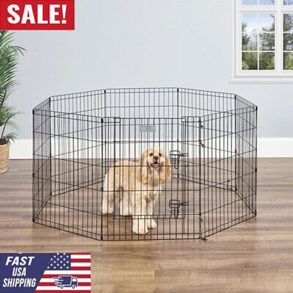 Metal Exercise Pet Dog Playpen W/ Door Versatile Enclosure Folds Indoor Outdoor