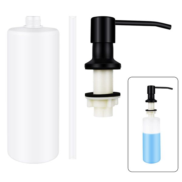 1 Pcs Soap Dispenser for Kitchen Sink Stainless Steel Built in Soap Dispenser Countertop Pump Head with 17OZ Large Liquid Bottle fit Kitchen Bathroom (Black)