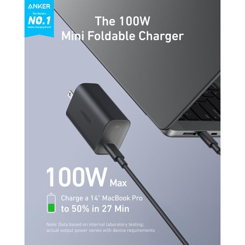 Anker Nano Charger, 100W MacBook Charger, Foldable Charger for iPhone Series, and All USB C Devices, 6ft USB-C Cable Included, Compatible with MagSafe