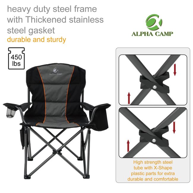 ALPHA CAMP Oversized Camping Folding Chair Heavy Duty Support 450