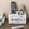 Whitewashed Wood Remote Control Holder Organizer / Tabletop Media Storage Caddy