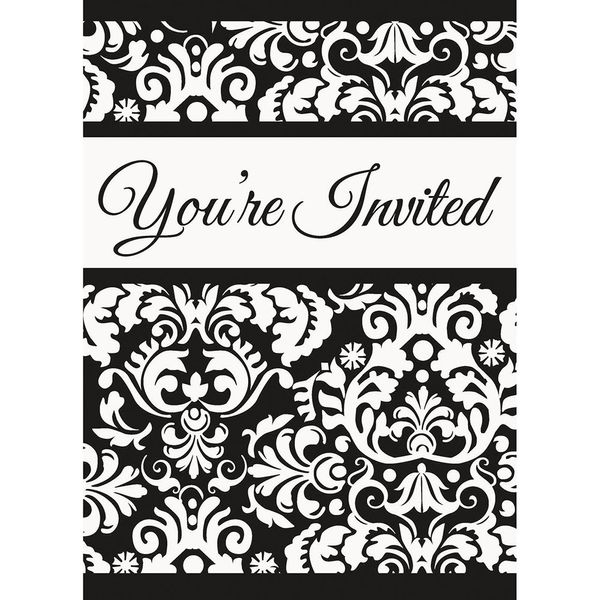 Unique Party 45644 - Black Damask Invitations, Pack of 8
