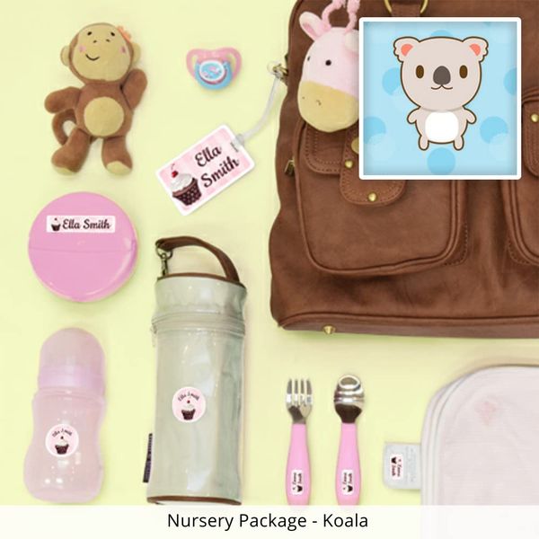 Kids Labels Nursery Package, 75 Durable Personalized Name Labels & Tags (Koala)