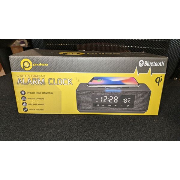 Pulse Qi Wireless Charging Alarm Clock w/ Bluetooth Speakers NIB BLACK