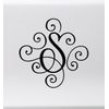 Matte Black - Scroll Monogram Initial 5" x 5" Vinyl Decal - Decorative Letter Script Lettering - Die Cut Sticker