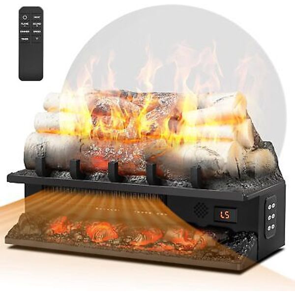 21" Freestanding Electric Fireplace Log Set with Cracking Sound, Whitish Gray