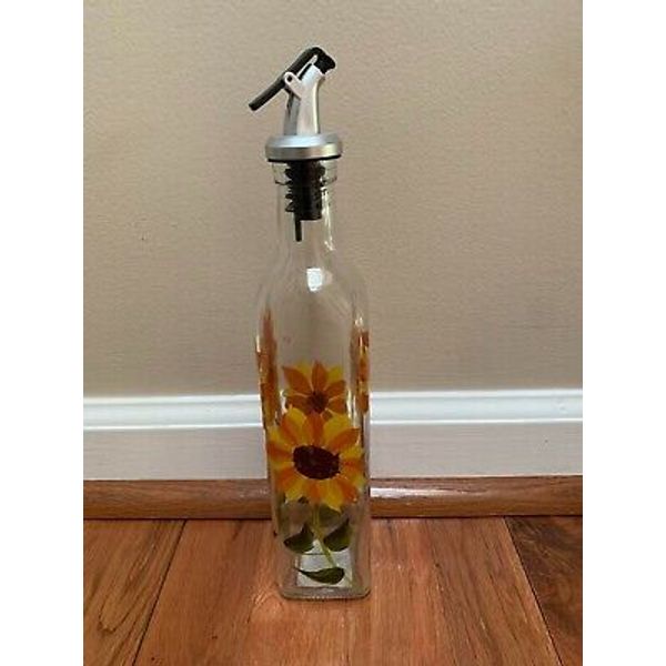 16oz Hand-Painted Sunflower Glass Oil and Vinegar Cruet