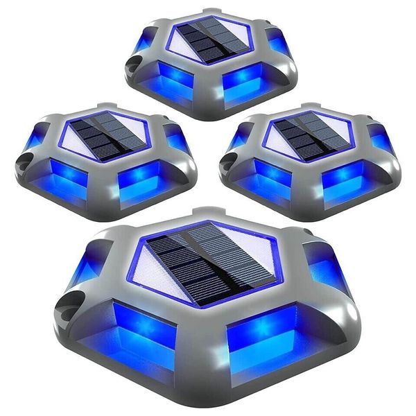 4Pack Solar Deck Lights Blue Driveway Dock Lights Blue Light for Step Sidewalk