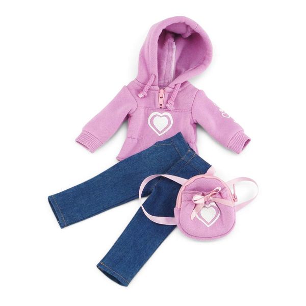 Emily Rose 14 Inch Doll - 3 Piece Valentines Heart Hoodie Jeans Sweatshirt 14" Doll Clothes Set with Backpack Accessory - Compatible with Glitter Girls and Similar Dolls | Doll and Shoes NOT Included