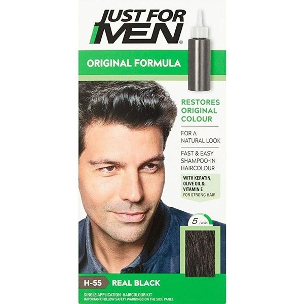 Just for Men H-55 REAL BLACK Hair color Shampoo In green