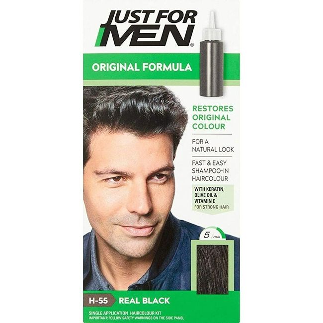 Just for Men H-55 REAL BLACK Hair color Shampoo In green